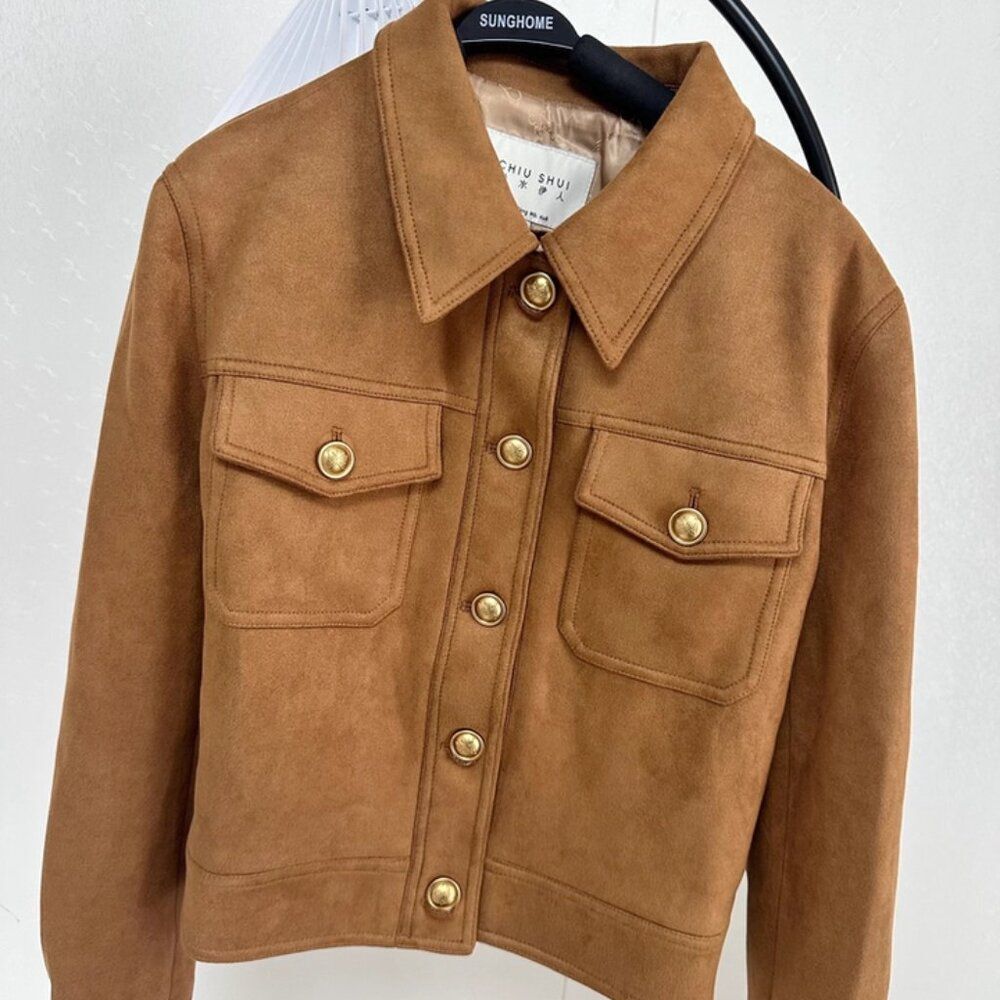 NWT CHIO SHUI Marron Suede-Look Cropped Utility Jacket NWT - Picture 4 of 6
